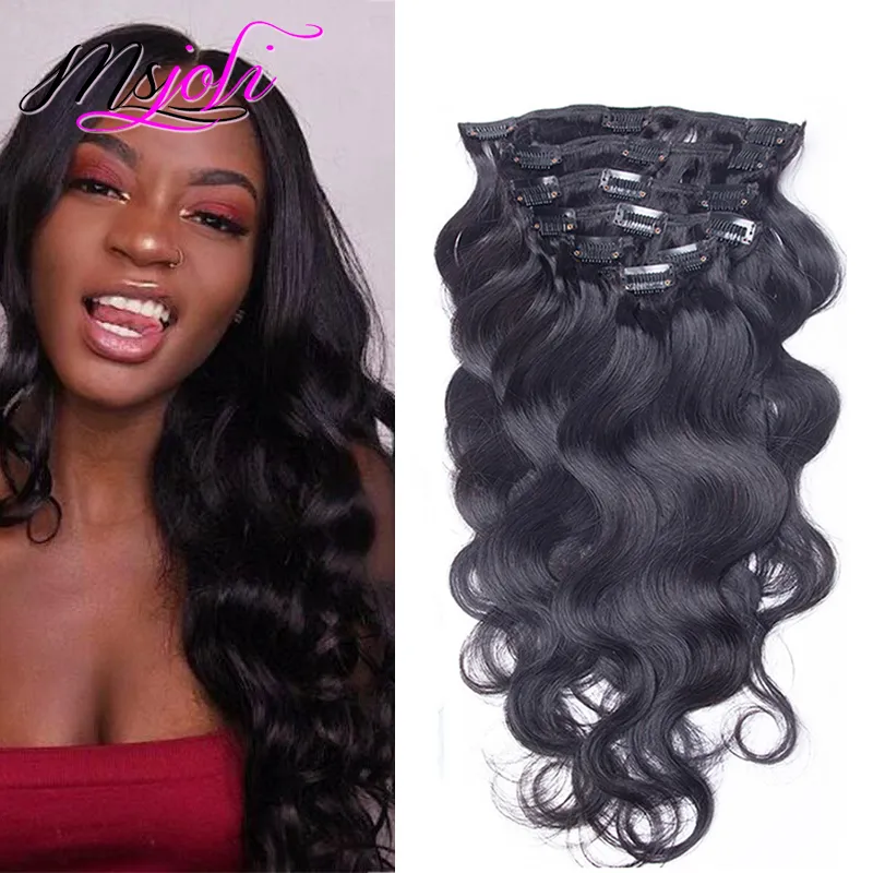 9A Grade 100% Virgin Body Wave Clip In Human Hair Extensions Golvend 10-28inch Indian Virgin Clip In Hair Extensions 140g Human Hair Full Head