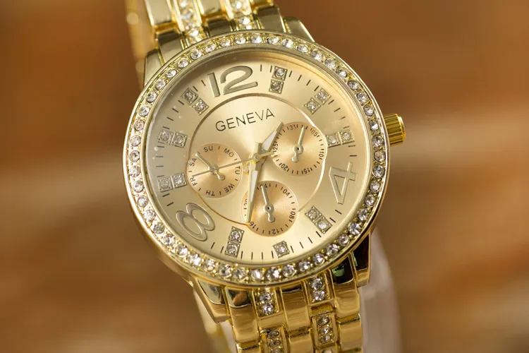 Fashion Geneva Watch Full Steel woman luxury fashi Women Stainless Rhinestone watches Ladies Casual Analog Quartz wristwatches2810025