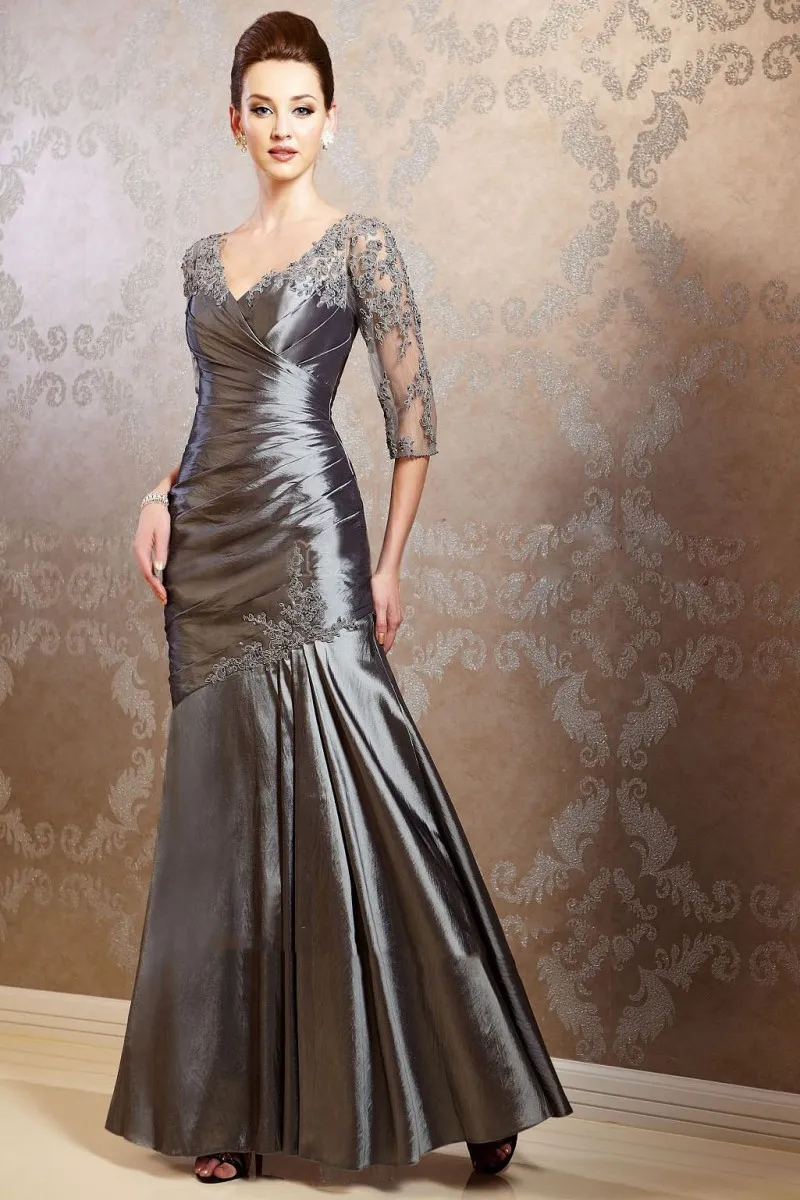 プラスサイズの花嫁のドレスのマザーイリュージョンハーフスリーブアプリケーションプリーツ結婚式のための人魚のマザードレスエレガントフォーマルなプロム308p
