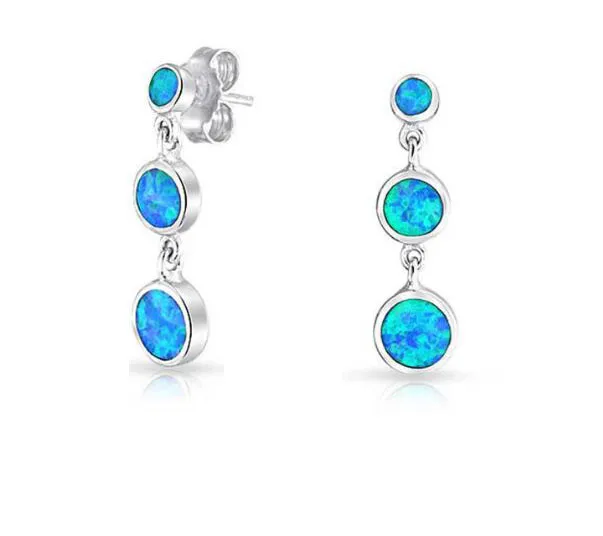 Vintage blå opal droppe dangle örhängen set 925 sterling silver eld opal runda stud örhängen smycken för kvinnor