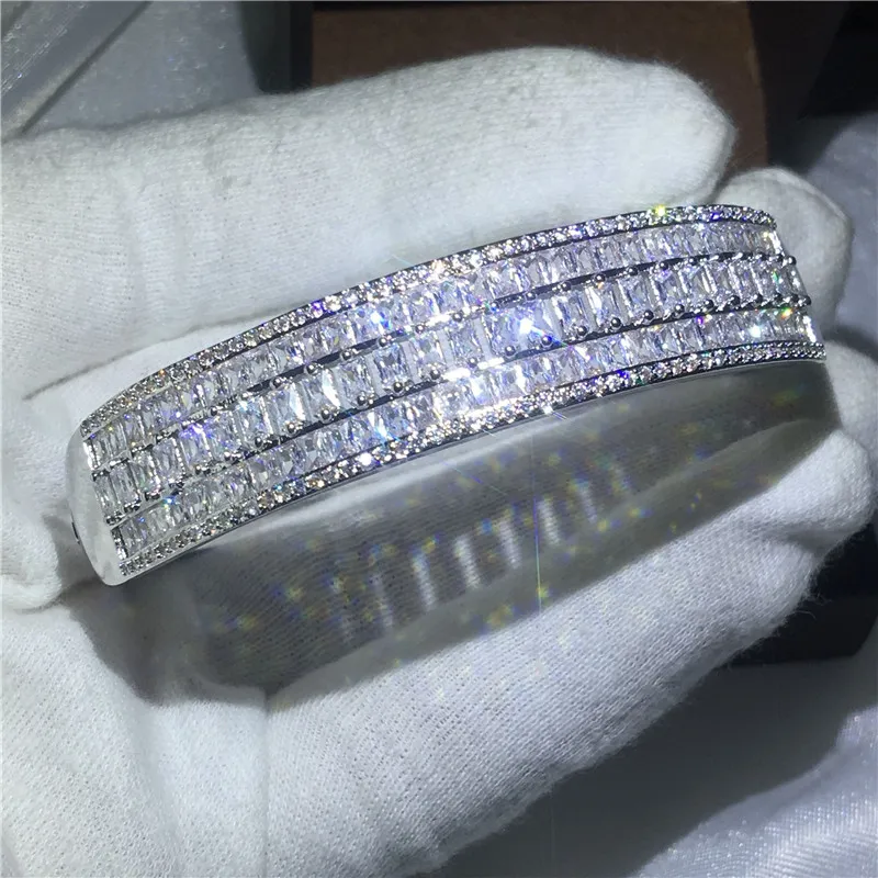 Vecalon Luxe Armband Prinses Cut 5A Zirkoon CZ Witgoud Gevuld Bruiloft Bangle voor Dames Bruids Toegangsverklaren Sieraden