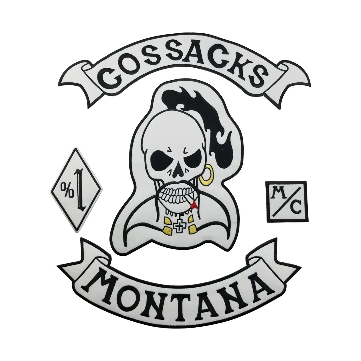 Hot Sale Cossacks Montana Skull Motorcycle Club Vest Outlaw Biker MC Jacket Punk Back Patch Iron on Patches FREE SHIPPING