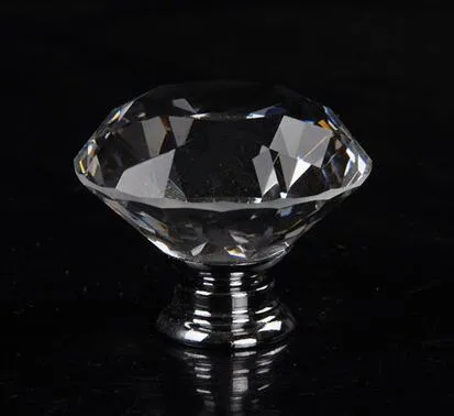 40mm Clear Diamond Shape Crystal Glass Pull Handle Cupboard Cabinet Drawer Door Furniture Knob