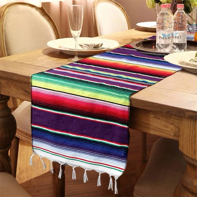 Tafelkleed in Mexico-stijl Langwerpige vorm Tafels Banner Katoen Streep Tafelloper Fiesta Thema Feestdecoratie Hete verkoop 9sz C