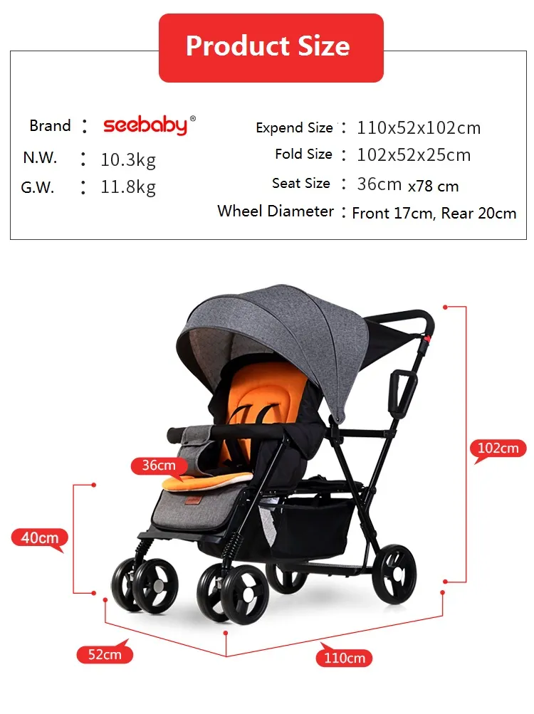 Seebaby Fold gemelos cochecito de bebé del cochecito de niño doble Dos  asiento puede soporte / Sit Fit Los recién nacidos y los niños del carro de