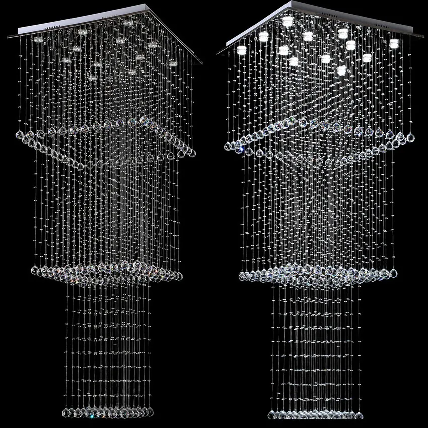 Lampadario di cristallo quadrato moderno illumina la lampada a sospensione scale LED Corridoio Illuminazione interni Sospensione apparecchi d'illuminazione GU10