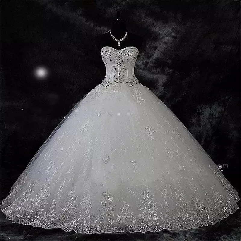 Кружева Rhinestone Vintage Plus Размер Свадебное платье Кружева Свадебные платья Робу де Мароя QC1095