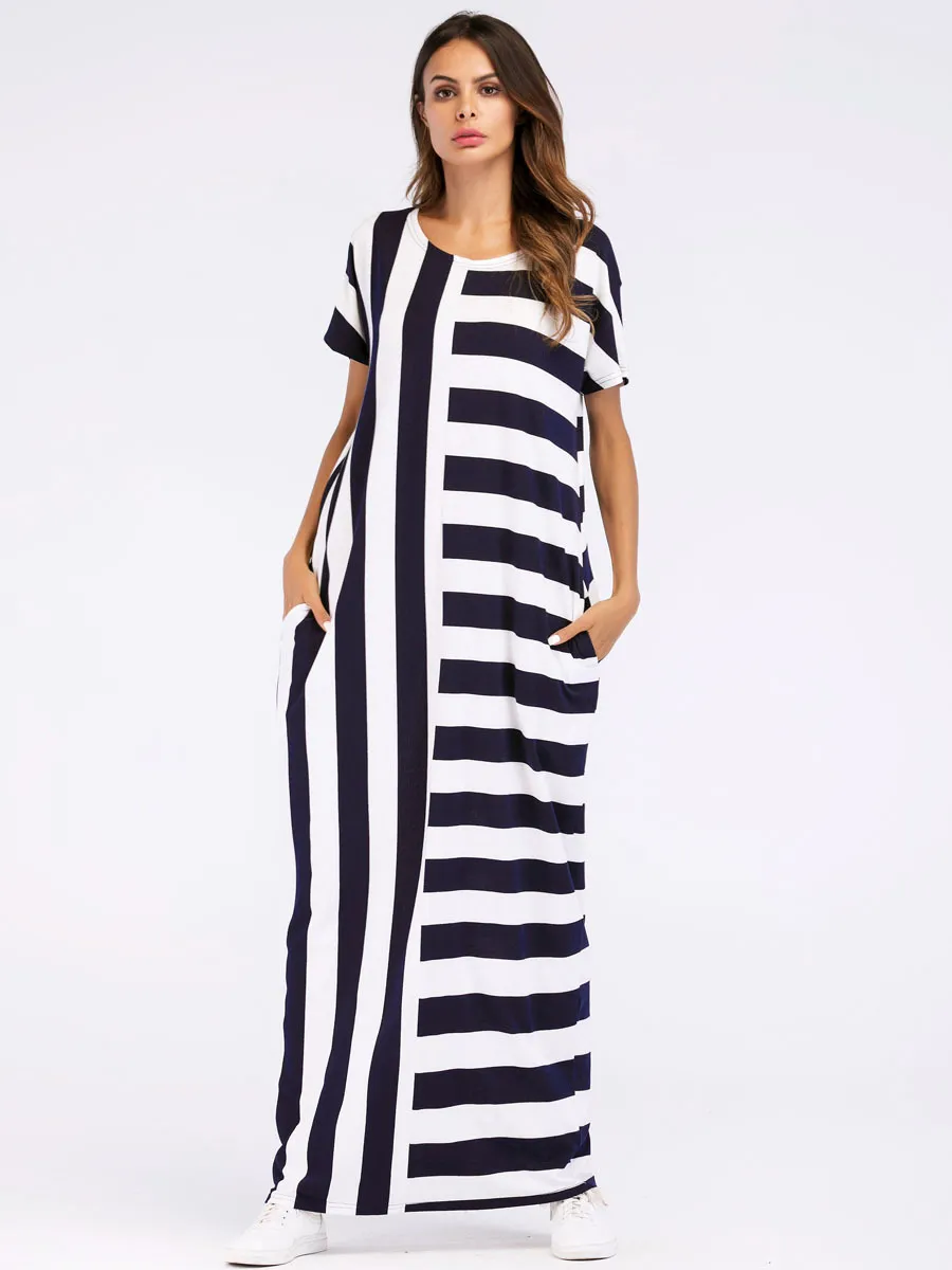 Vestido De Verano 2018 Para Mujer Maxi Vestido Moda EuroAmerican Banda De Color Bloque Flojos Recta Mujer De 15,36 € | DHgate