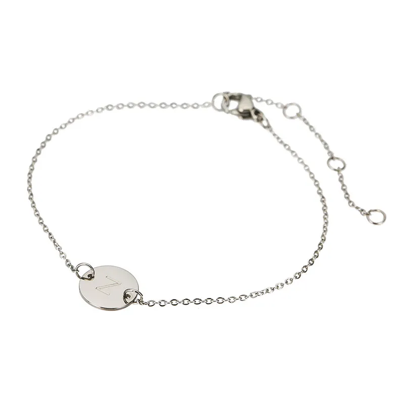 26 Initialen Buchstaben-Scheiben-Armband für Damen, silberfarben, Edelstahl, polnische Kette, Buchstaben-Scheiben-Charm-Armbänder, Fußkettchen, BR1443