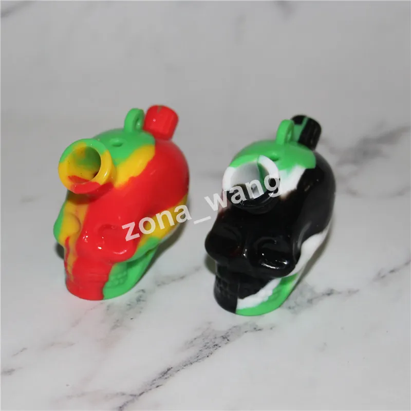 Hookah skull shape Blunt Bubbler Silicone Glass Smart Mini Travel Bubblers Cigarette Filter Glass Water Pipe Silicon Bong