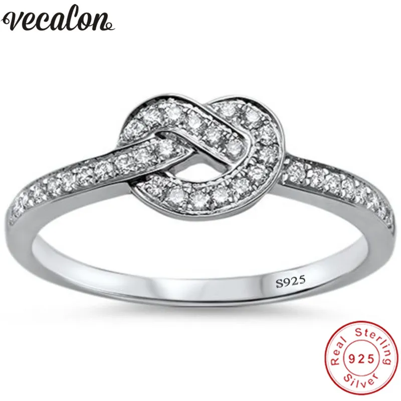 Vecalon Infinity Smycken Real Soild 925 Sterling Silver Ring 5a Zircon CZ Engagement Bröllop Band Ringar för Kvinnor Män Bridal