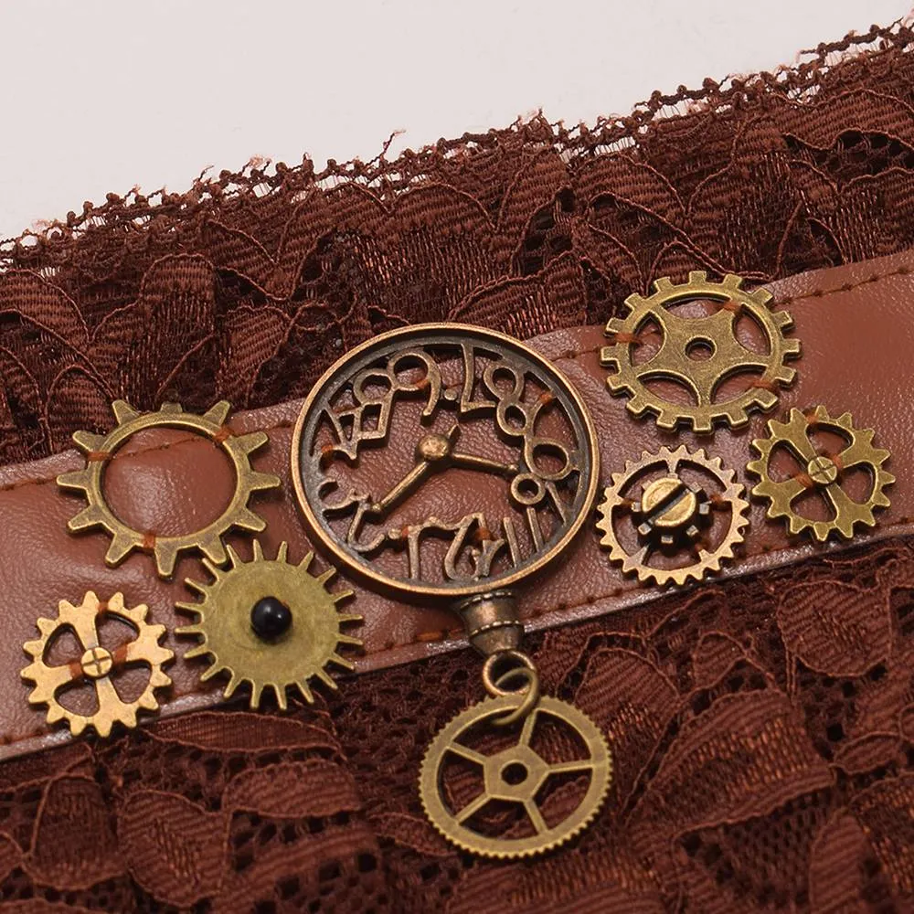 1 par de muñequeras de encaje marrón Steampunk para mujer, pulseras Vintage, accesorios de disfraces para fiesta, alta calidad