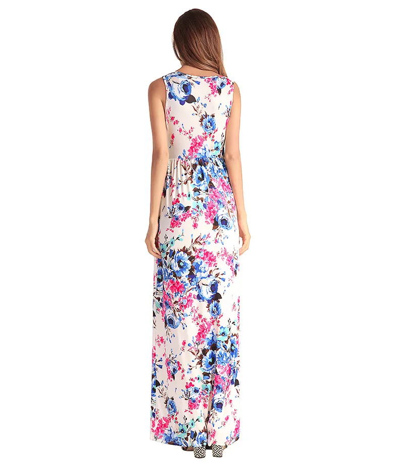 2018 신제품 여름 여성 패션 프린트 원피스 O-Neck Flowers 프린트 sundress 캐주얼 Maxi Long 섹시한 원피스 사이즈 S M L XL 2XL