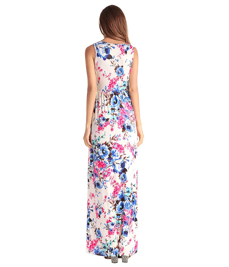 2018New anlände sommarens kvinnors mode utskrift klänning o-nacke blommor print sundress casual maxi lång sexig klänning storlek s m l xl 2xl