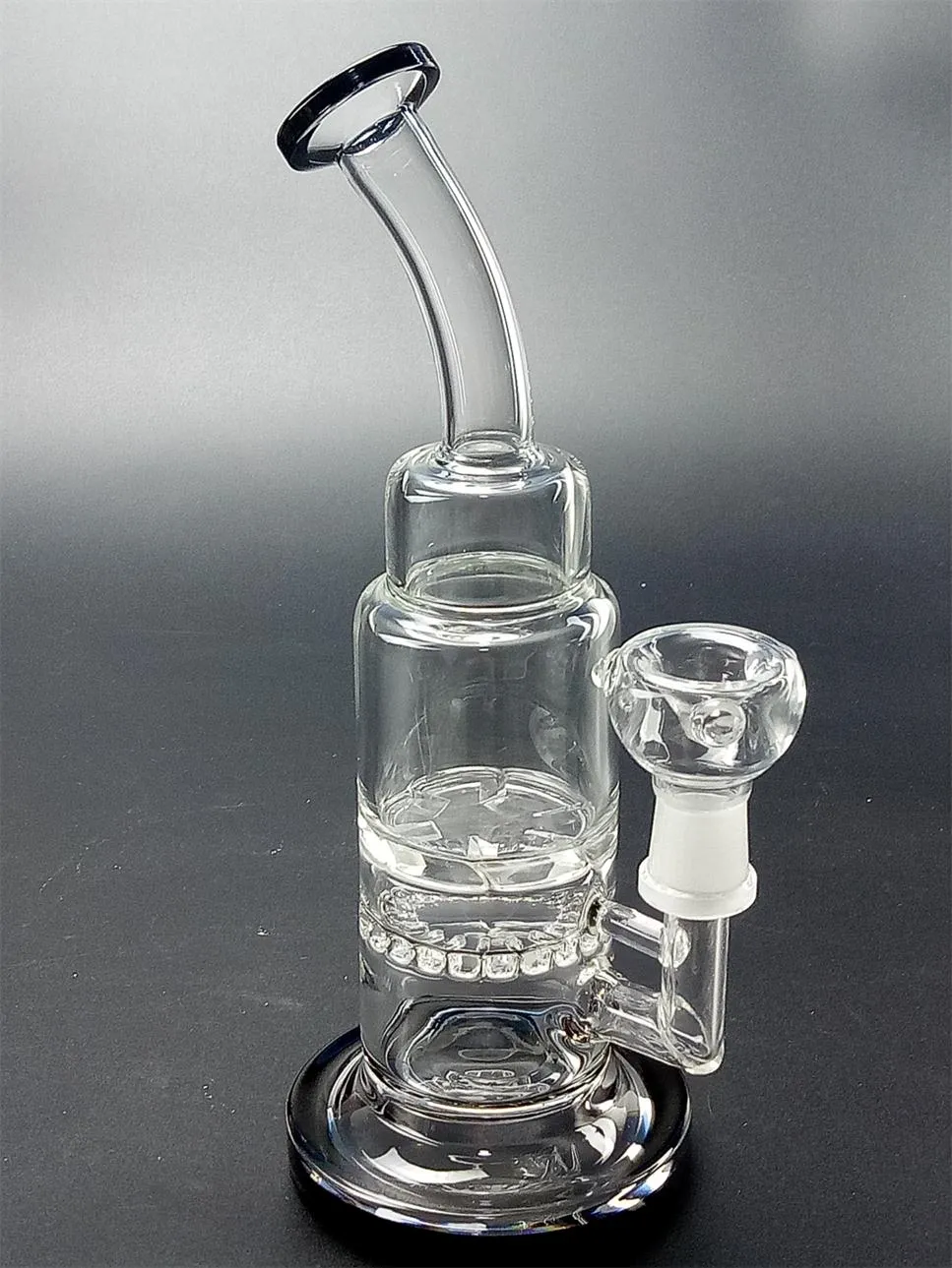 Black Glass Bong Hookahs 8.5 inch Tube Double Recycler Comb Perc Disk Water Pipe with Free Charge Matching Dry Bowl