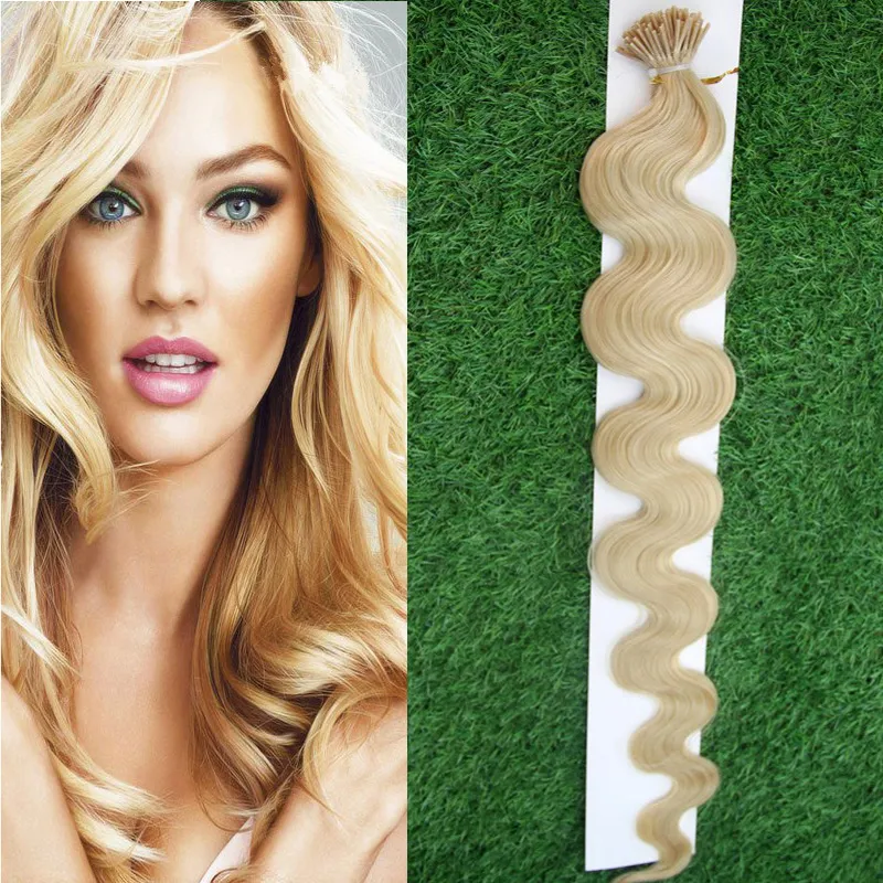 100g I Tip Menselijk Haarverlenging Body Wave Fusion Hair Extensions 1g / Strands Remy Pre Bonded Keratin Hair Extension op de Keratin Capsule