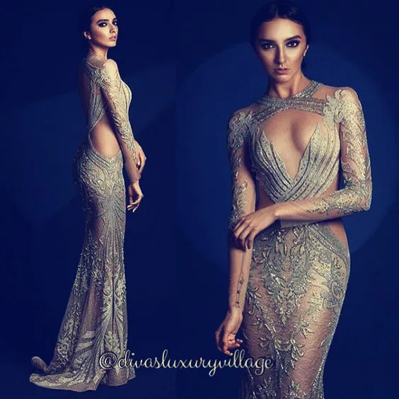 Aftonklänning Yousef Aljasmi Kim Kardashian Cap Sleeve O-Neck Beaded Mermaid Almoda Giannyaazar Zuhlair Murad Ziadnakad