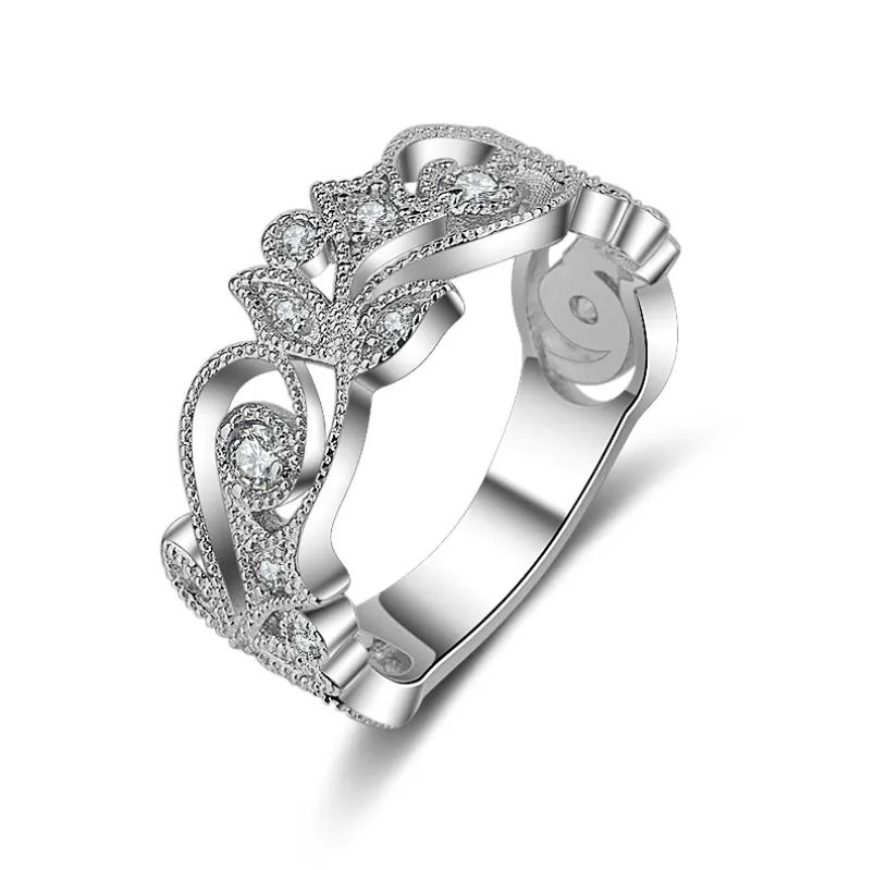 Drop Verzending Luxe Sieraden 925 Sterling Zilver 5A Cubic Zirconia CZ Diamond Unieke Eternity Dames Bruiloft Bloem Band Ring voor Lovers'Gift