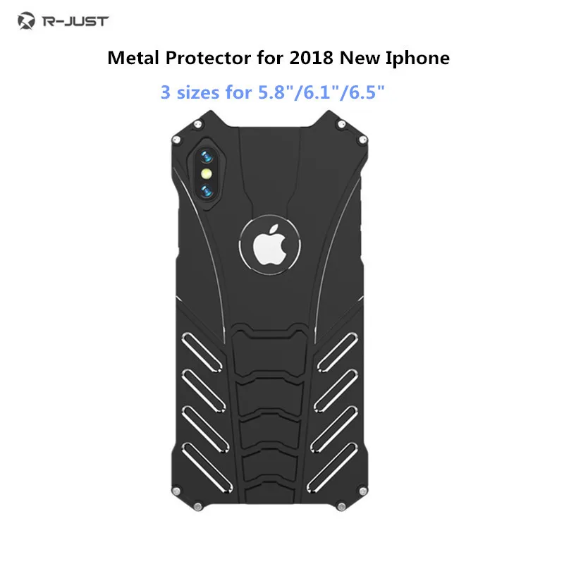 Coque de téléphone R-JUST pour Iphone, compatible modèles 15, 14, 11, 12, 13 Pro MAX, XS, XR, métal et aluminium, résistante aux chocs, aux chutes, armure anti-coups