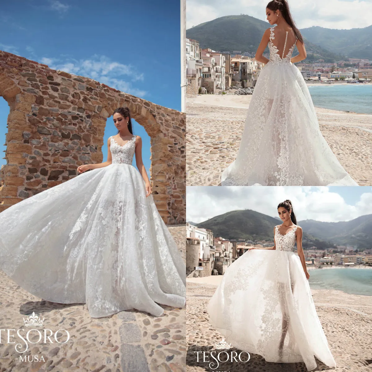 2019 A-Line Wedding Dress with V-Neck, Lace Appliques, Button Back,  Ruffles, Sweep Train, Sleeveless, Plus Size, and Country Style Bridal Gown