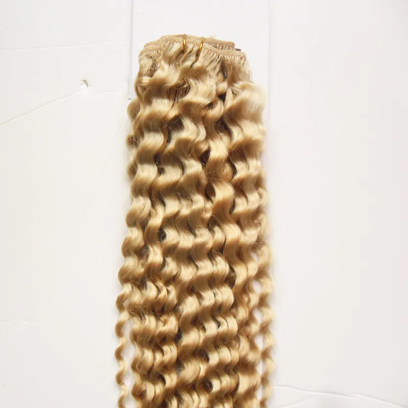 Mongolian Kinky Curly Hair Weave Bundles 100g 1 bit 100% Remy Human Hair Extension 613 Blonda hår vävbuntar