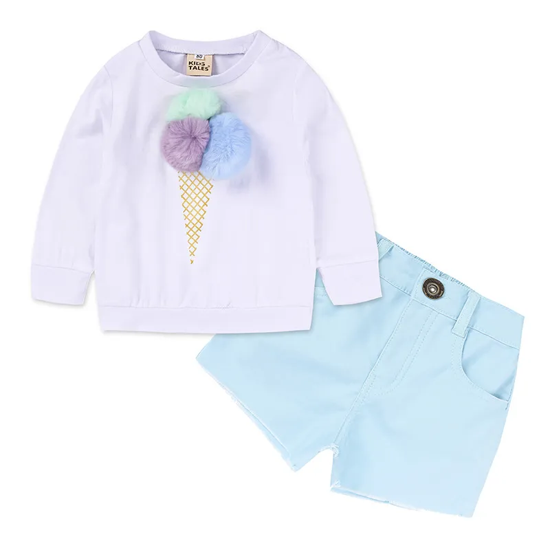 Baby Mädchen Kleidung Frühling Herbst Kleinkind Kleidung Mädchen Eis Langarm T-shirt Sweatshirt + Kurze Outfits Set Mädchen kleidung