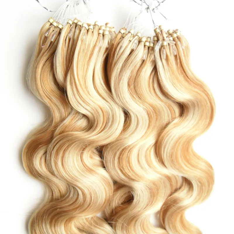 Colore di P27 / 613 Capelli vergini malesi dell'onda del corpo Loop Micro Ring Hair 200g 100% Human Micro Bead Links Machine Made Remy Hair Extension