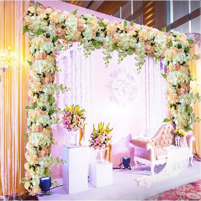 Arco artificial Fila de flores Camino de mesa Centros de mesa Cuerda para el banquete de boda Camino Citado Flores Decoración el moQ de 12 piezas