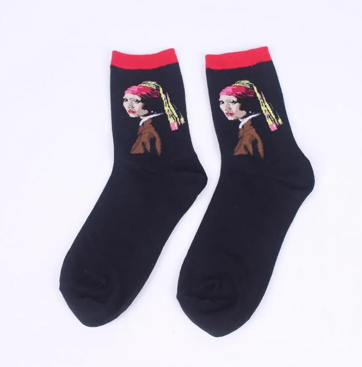 Ретро искусство масляной живописи носки Мужчины Женщины девушки высокое качество носки Европа стиль новинка известный Harajuku смешные 3D печатные носки оптом
