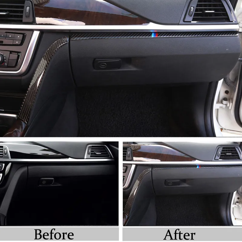 Adesivo de fibra de carbono estilo do carro interior copiloto caixa de luva alça decoração capa guarnição adesivos para bmw 3 4 série 3gt f30 f31 f1841