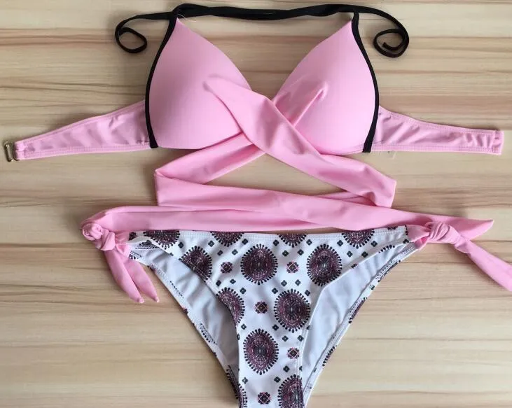 Seksi Bikini Kadınlar Mayo Push Up Mayo Criss Çapraz Bandaj Halter Bikini Set Plaj Mayo Yüzmek Aşınma Ücretsiz Nakliye