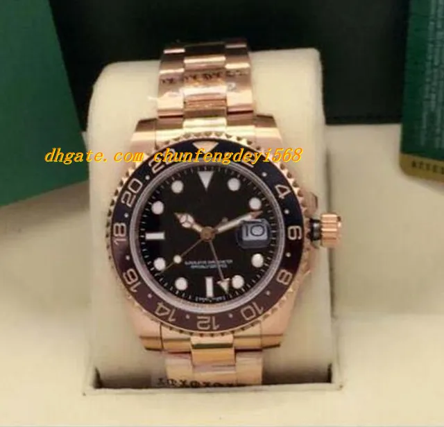 Luxury Watches II 18K Rose GOLD STAINLESS 126715 Quadrante nero Lunetta in ceramica nera / marrone 40mm Orologio da polso automatico da uomo di marca di moda
