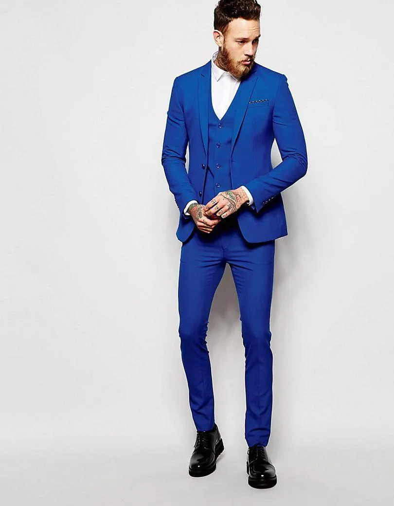 Nuovo arrivo Slim Fit Royal Blue Smoking dello sposo Bridgroom Blazer Uomo Abiti formali Prom Party Suits Personalizza (Jacket + Pants + Tie + Vest) NO; 734