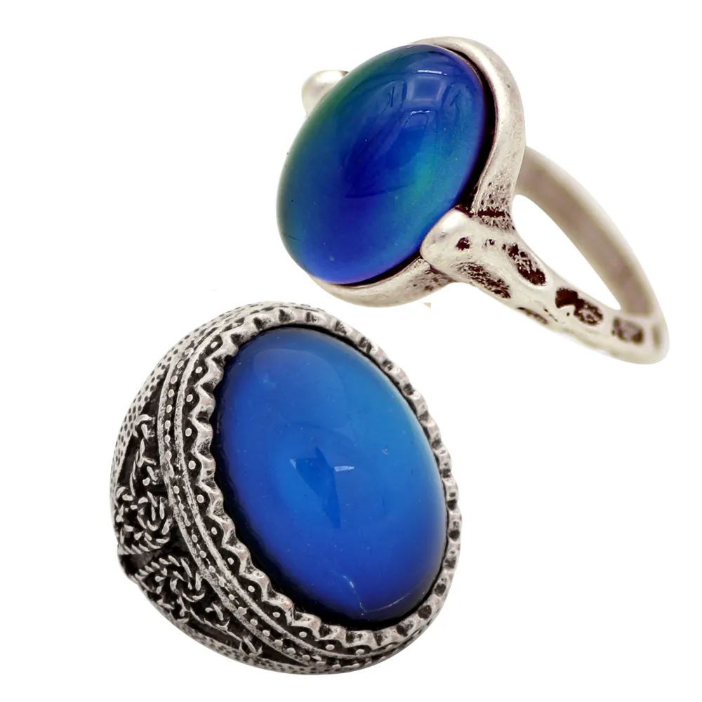 Klassische Herren und Damen Antike Silberfarbe Änderung Stimmung Stein Ring Schmuck zum Verkauf RS050-029