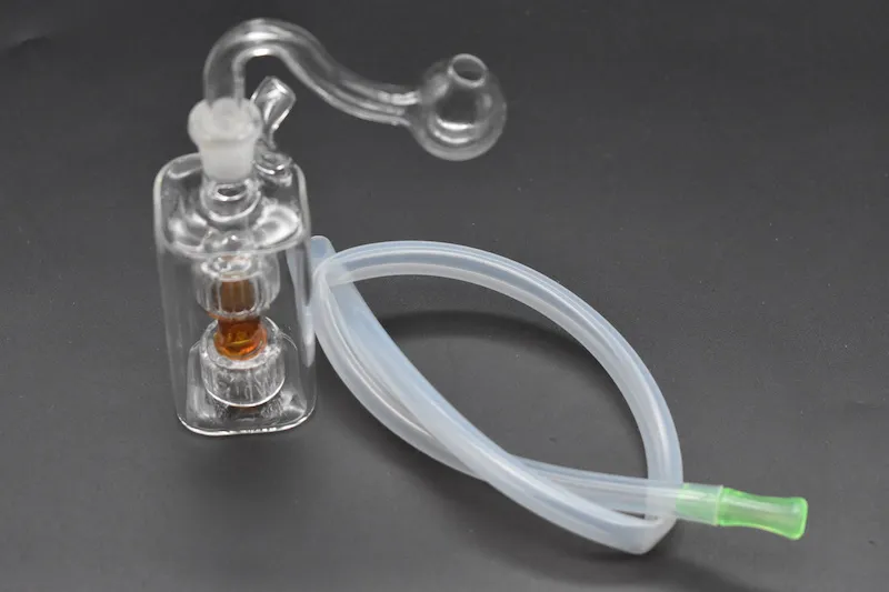 Pipa ad acqua bruciatore a nafta di alta qualità Bong con tubo bruciatore a nafta in vetro Pyrex da 10 mm di spessore maschio con tubo flessibile in vetro raccoglitore di cenere dab oil rigs bong