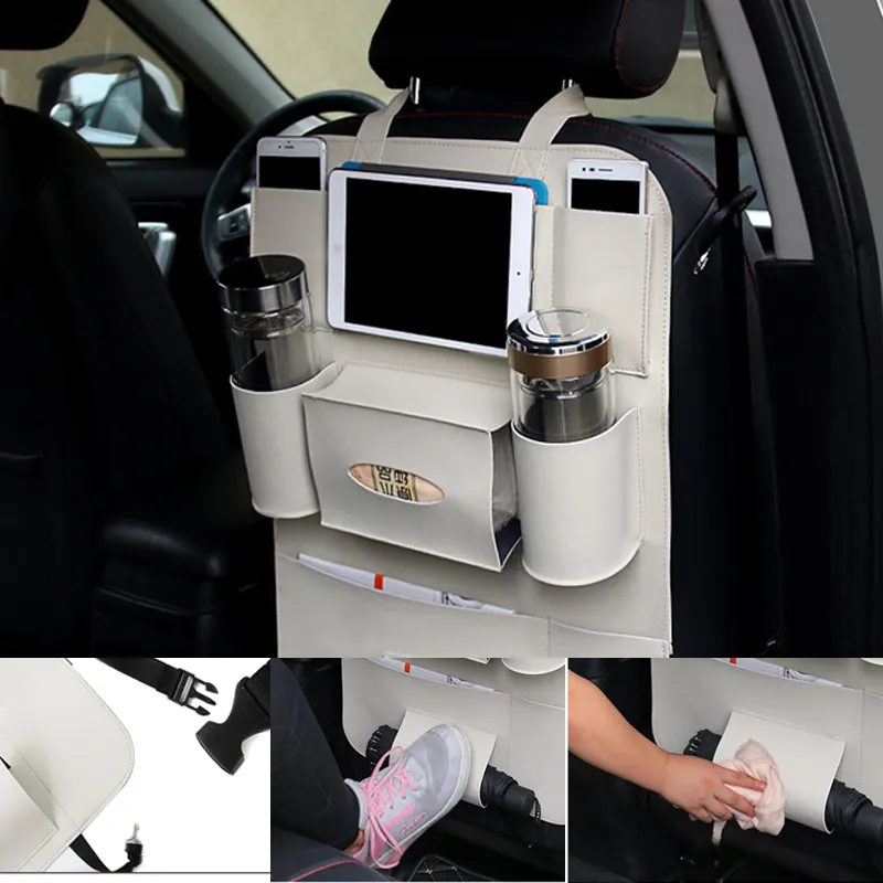 Organizador De Cuero Para Asiento De Coche - Bolsa Con Soporte Para Teléfono Y Monedas, Color Negro, 2 Piezas