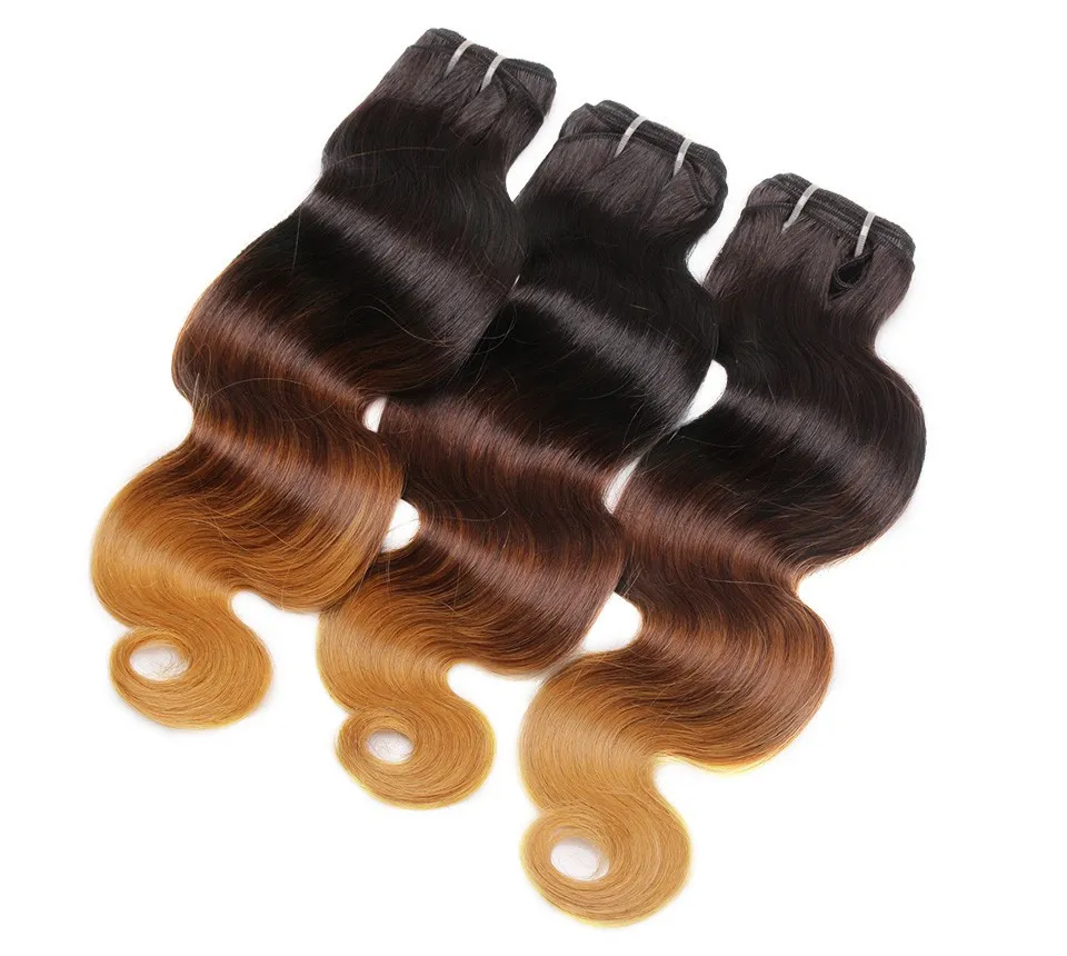 1b 4 27 feixes de cabelo três tons 27 cor corpo onda do cabelo humano tece cabelo virgem peruano 3 pçs / lote Ombre unprocess trama