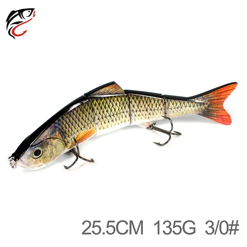 Super Big Size 4 Segmenti Pesce artificiale VIB Esche da pesca 25,5 cm 135 g Immersioni profonde Grandi ami realistici esche da pesca muschiate laser