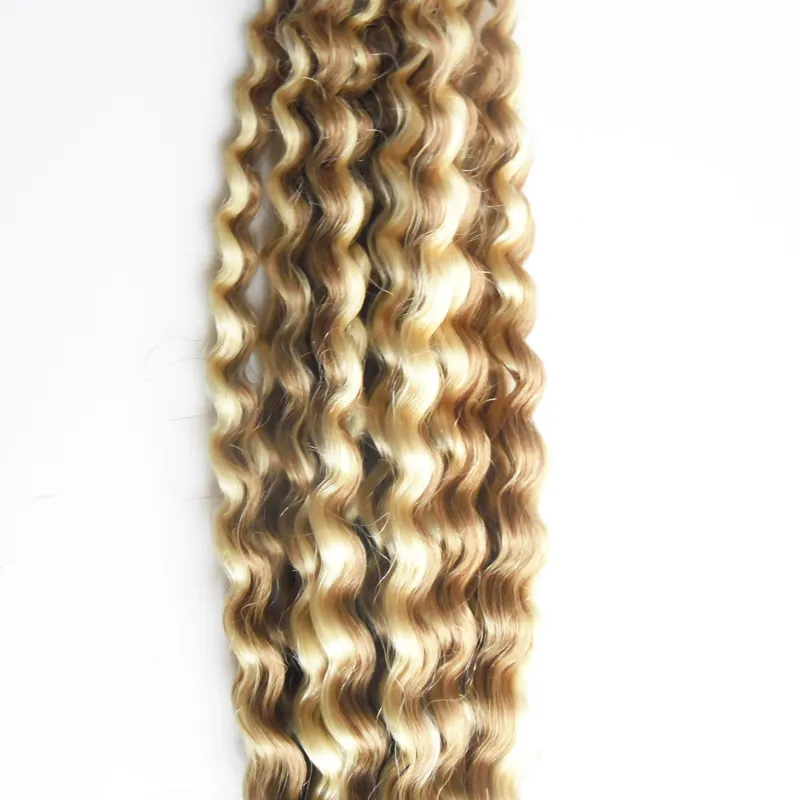 Kinky Curly Human Pre Bonded Fusion Hair I Tips Stick Keratin Dubbeldragen Remy Hair Extension 100g / Strands Färg P18 / 613