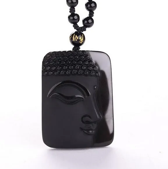 Collana vintage in ossidiana Ciondolo testa di Buddha nero per gioielli da donna