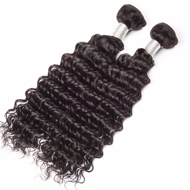 Malaysiska jungfruliga mänskliga hår 3 buntar Deep Wave Curly Three Pieces8-28Inch Human Hair Extensions Wefts