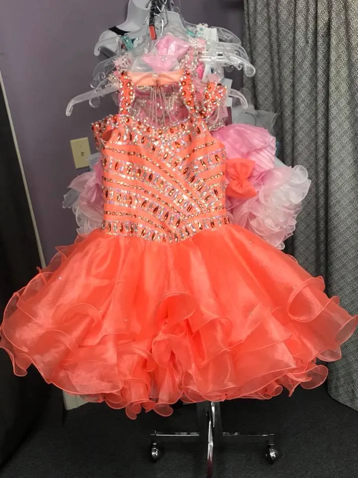 Pageant Dresses: Coral Organza Dress With Sparkling Bodice For