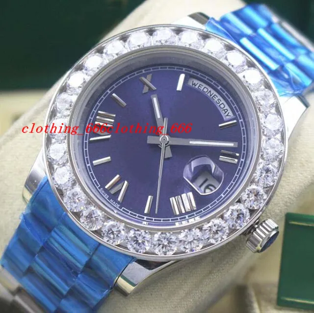 Luxusuhr Roman Größere Diamantlünette Blaues Zifferblatt Brust 43mm Automatische Modemarke Herrenuhr Armbanduhr