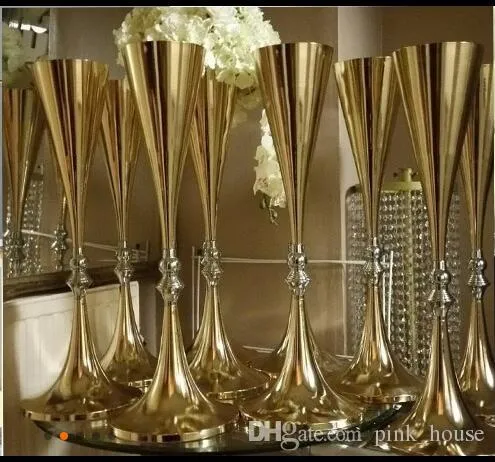 結婚式の装飾のための70cmの金の卓上花瓶の金属の結婚花の花瓶テーブルの中心的な花瓶