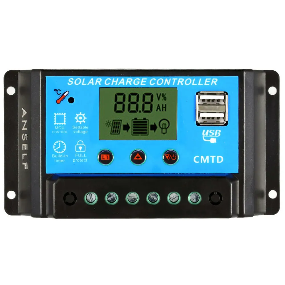 Livraison gratuite 10A 12.6V LCD Contrôleur de charge solaire PWM Régulateur de charge pour panneau solaire Batterie au lithium Lampe Protection contre les surcharges