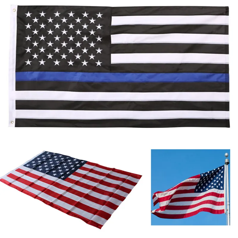 90*150 cm American Flag Blue Line Stripe Police Flags Red Striped USA Flag med Star Banner Flags WX9-219