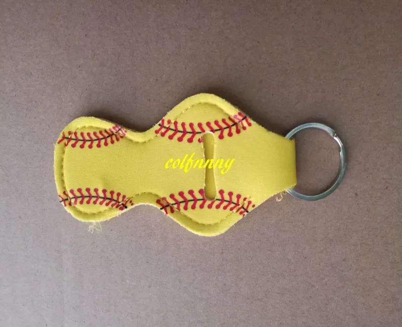 / softball basket boll fotboll baseball tryckta neopren chapstick keychain hållare fallet lagringsäck fest semestergåva