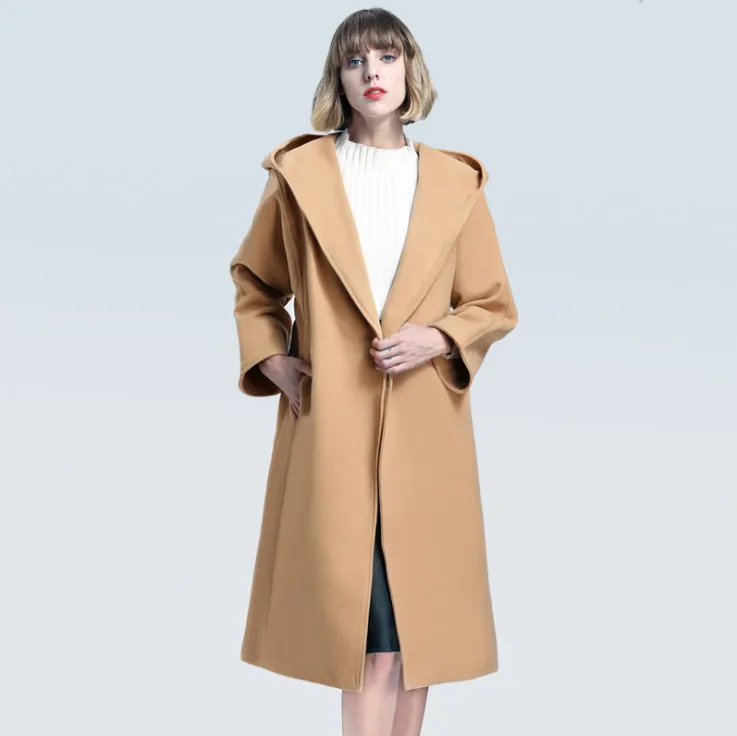 Elegant Wool Coat With Hooded For Women Apparel Factories Petite