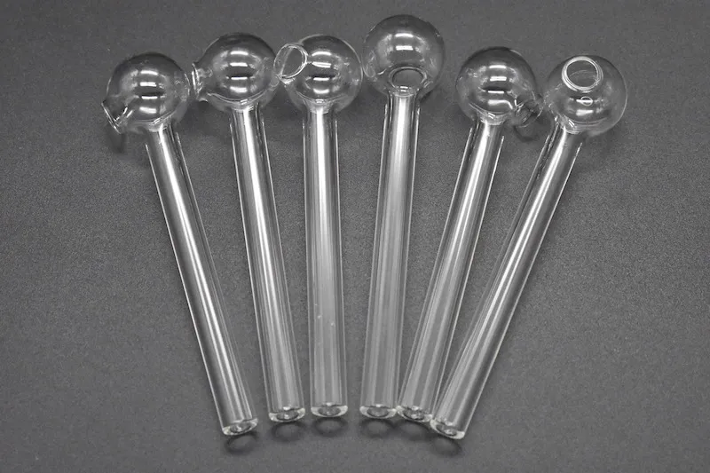 Pas cher Grand Pyrex Verre Brûleur À Huile Tuyau Tuyau D'herbes Sèches À La Main 10cm Longueur 8mmm Diamètre Boule De Verre Tube Tuyau Huile Ongles Fumer Tuyaux En Gros