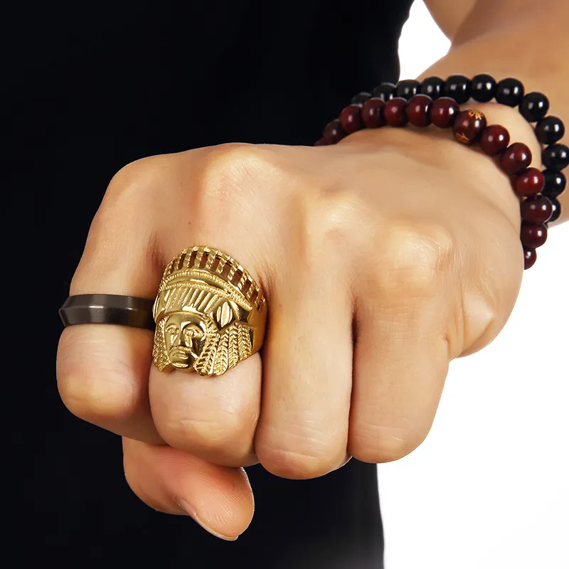 2018 La nouvelle bague, hip hop, tête de lion, chef indien, bague Jésus de qualité en or 18 carats, livraison gratuite.